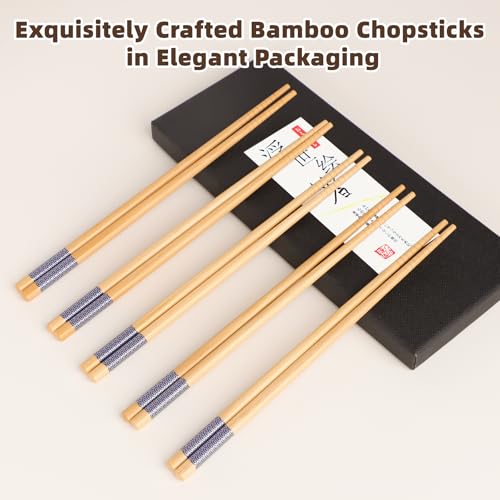 5 Pairs Bamboo Chopsticks Reusable Japanese Style Chopstick Gift Sets