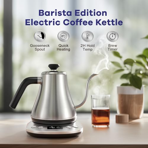 Electric Gooseneck Kettle With LCD Display Automatic Shut Off Retro Coffee Kettle Temperature Control Hot Water Boiler to Pour Over Tea