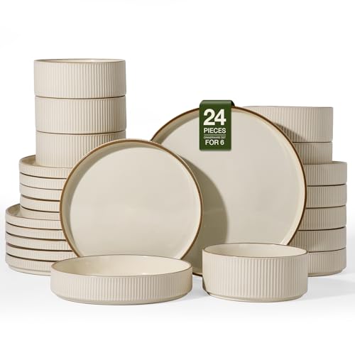 Stoneware Dinnerware Sets with Pasta Bowls (24 Count)