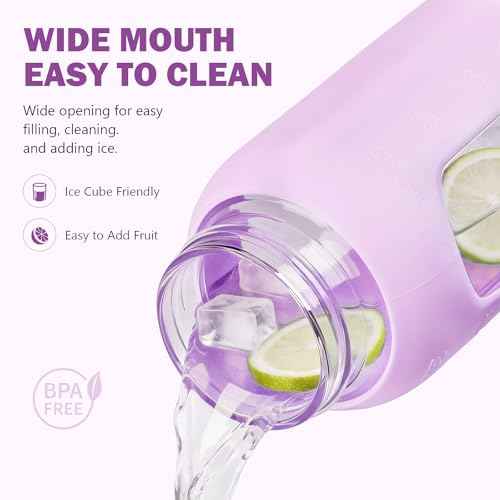 24 oz Glass Water Bottle with Straw and 2 Lids