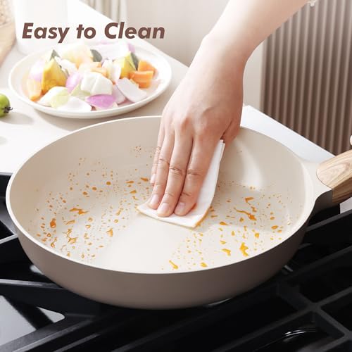 9.5inch Ceramic Nonstick Frying Pan Paella Pan with Lid