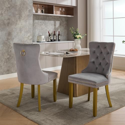 Grey Velvet Dining Chairs Set of 2 (2 Count)