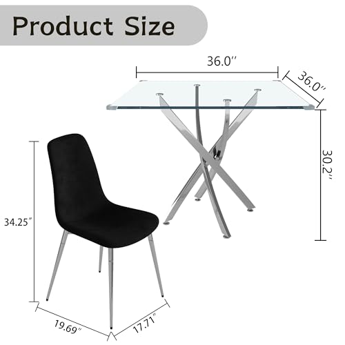 36" Square Glass Dining Table Set for 4 (5 Count)
