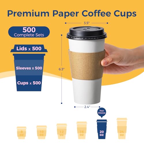 500 Pack 20 oz Disposable Coffee Cups with Lids (500 Count)