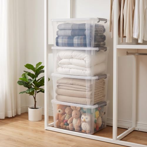 58.1 QT Plastic Storage Bins with Latching Lids Stackable Storage Containers for Organizing Large Clear Storage Box for Garage (2 Count)