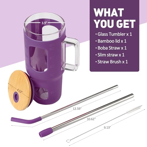 Glass Tumbler with Straw & Lid