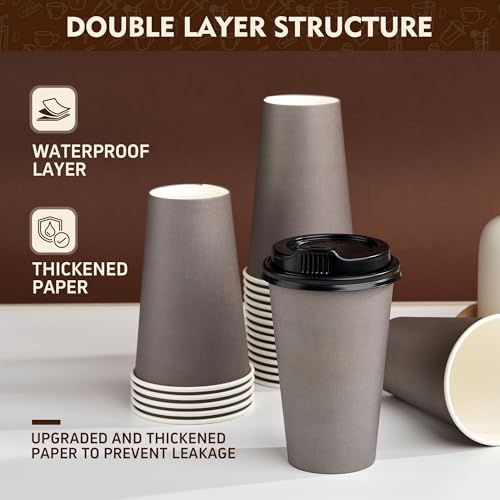 16 oz Coffee Cups with Lids (100 Count)