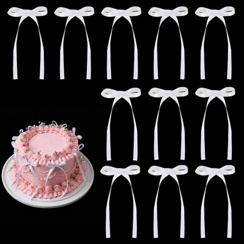 30 Pack Bow Cake Toppers White Ribbon Bows for Cake (30 Count)