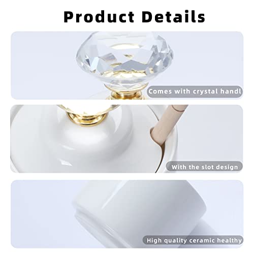 Ceramic Honey Jar with Dipper and Crystal Lid (8 Ounce)