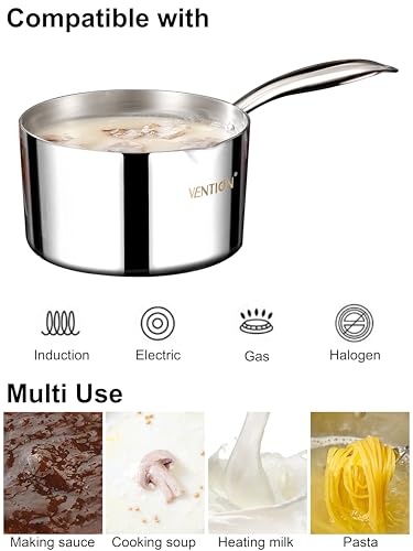 Tri Ply Stainless Steel 1.4 Quart Induction Saucepan with Lid