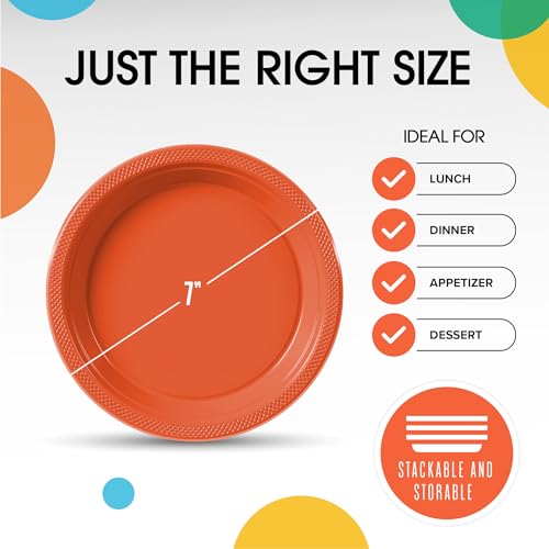 Exquisite Party Solids Sturdy Orange Plastic Plates 7" Cake Plates 100 Pcs (100 Count)