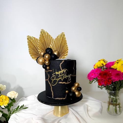 6Pcs Paper Palm Fan Cake Toppers Palm Spear Leaves Fan Cupcake Toppers Cake Insert Decorations Craft DIY Cake Bakeware Decoration for Birthday Party Wedding Party Decor Supplies Light Gold (6 Count)