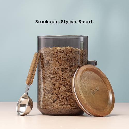 Holden 32oz Stackable Glass Storage Containers with Lids and Scoops (32 Ounce)