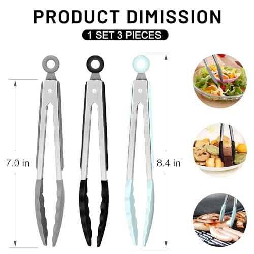 Mini Silicone Kitchen Tongs for Cooking (3 Count)