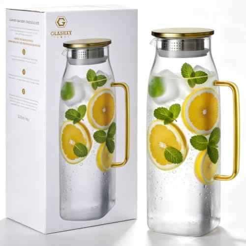 74oz Square Glass Pitcher with Lid and Handle for Fridge