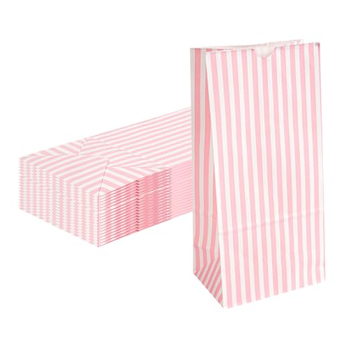 Pink And White Stripe Paper Bag (100 Count)