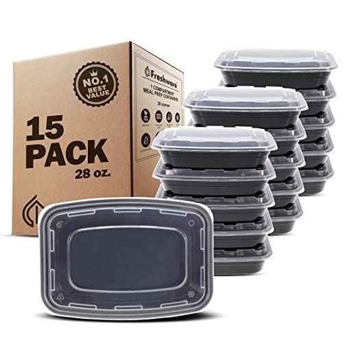 Meal Prep Containers [15 Pack] 1 Compartment Food Storage Containers with Lids (15 Count)