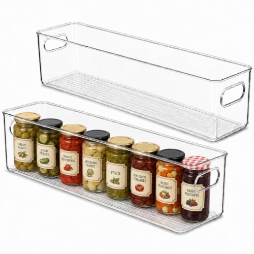 Plastic Food Storage 2 Pack Clear Container Bin with Handles for Organizing Kitchen