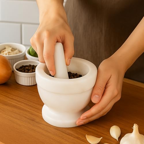 Handcrafted 4 inch Mortar and Pestle Solid Marble Grinder for Spices and Herbs Artisan Carved from Yushan Marble Elegant and Durable for Everyday Cooking