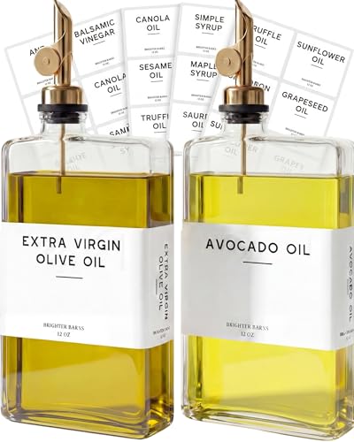 Glass Olive Oil Dispenser Bottle for Kitchen by Brighter Barns (2 Count)