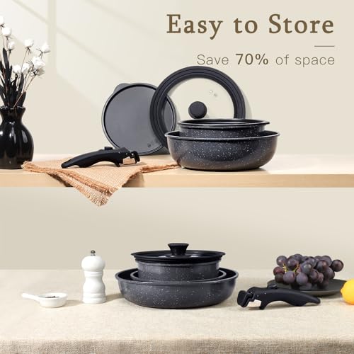 Pots and Pans Set Detachable Handle Cookware Sets Kitchen Cooking Set