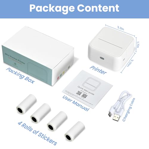 Sticker Printer with 4 Roll Paper Portable Thermal Inkless Printer