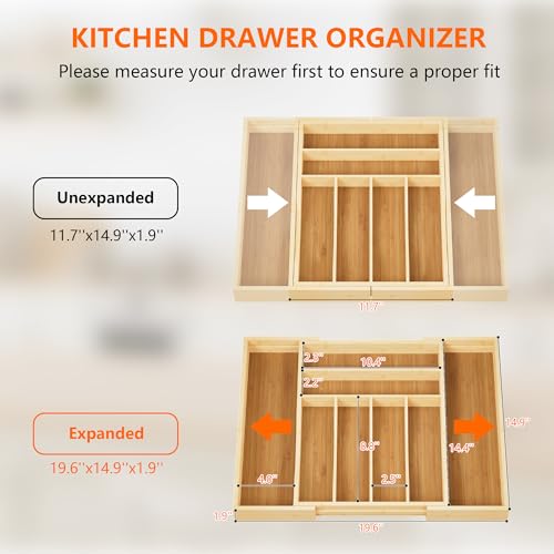 Expandable Bamboo Drawer Organizer Cutlery 6