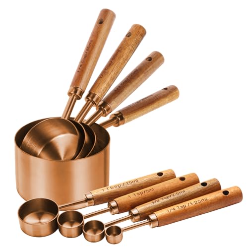 Copper Stainless Steel Measuring Cups and Spoons Set (8 Count)