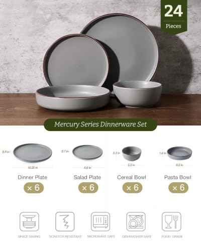 Mercury 24 Piece Dinnerware Set with Pasta Bowls