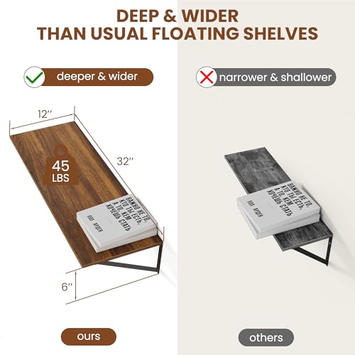 32W x 12D Deep Floating Shelves Set of 2 Walnut (2 Count)