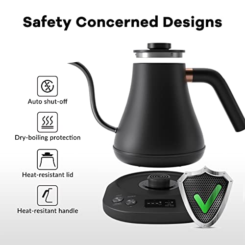 Electric Kettle Gooseneck Pour Over Kettle ±1℉ Temperature Control Quick Heating Water Boiler for Coffee & Tea & Formula Auto Shut Off Tea Kettle 1200 Watt