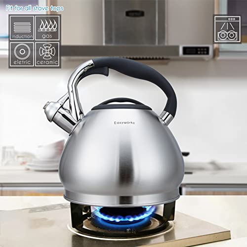 Whistling Stovetop Tea Kettle Food Grade Stainless Steel Hot Water Tea Pot With Loud Whistle