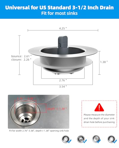 Upgraded 3 in 1 Kitchen Sink Drain Strainer and Stopper Combo