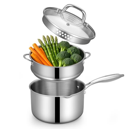 3.0 Quart Stainless Steel Pot Saucepan with Glass Strainer Lid