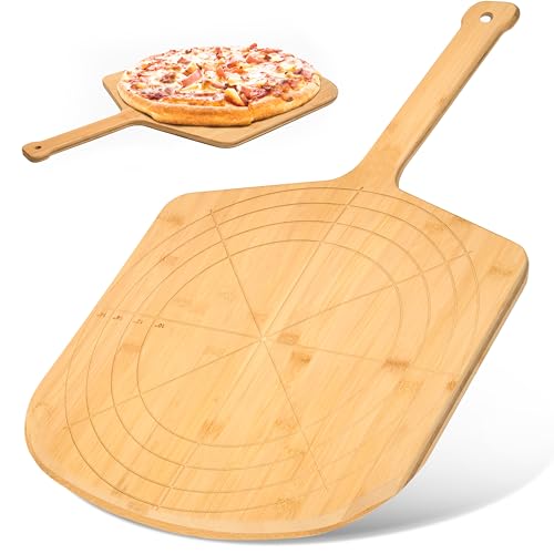 Wooden Pizza Peel 16 Inch Board with Engraved Sizes