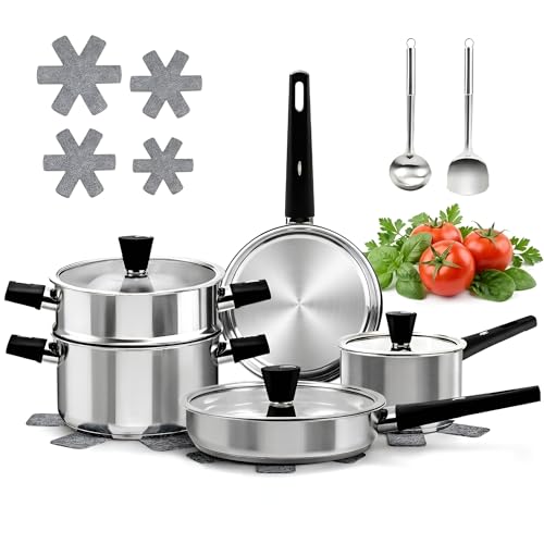 14 Piece Stainless Steel Cookware Set for Induction Stovetops