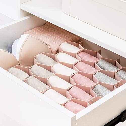 Drawer Divider Organizer Adjustable DIY Grid Honeycomb Drawer Divider for Underwear Belt Scarf Socks Pink (8 Count)