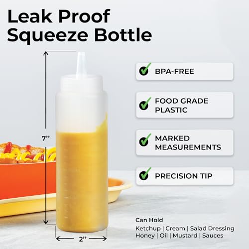8 oz Plastic Squeeze Bottle 6 Wide Mouth Condiment Bottles with Precision Tip Reusable Freezer (6 Count)