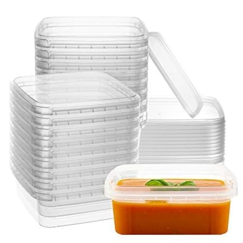 8 oz 20 Pack Square Clear Deli Containers with Lids Disposable BPA Free Square Plastic Food Storage Containers with Lids Airtight for Meal Prep Take Out Kitchen (20 Count)