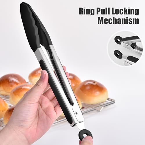 Kitchen Tongs with Silicone Tips for Cooking Serving
