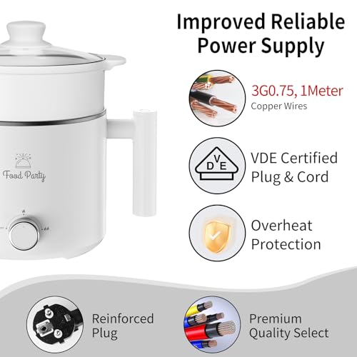 Hot Pot Electric Pot for Cooking Ramen Cooker 1.6L College Dorm Room Essentials Mini Hotpot Shabu Shabu Pot 110V Noodle Cooker Non Stick