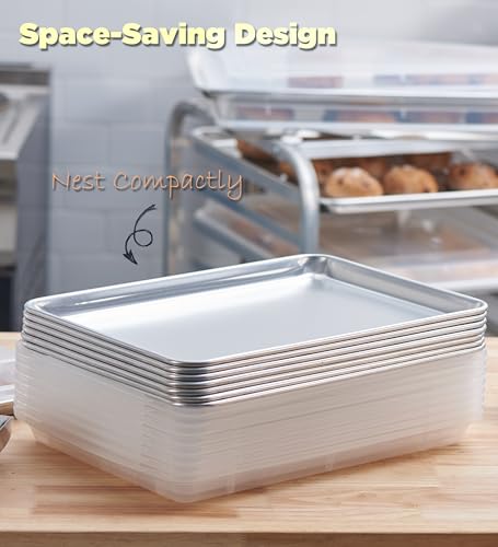 6-Pack 1/4 Size Sheet Pan with Cover Set (12 Piece Bundle), Dishwasher Safe Baking Pans & NSF Certified Polypropylene Lids, Compact Quarter Bun Pan for Meal Prep, Baking & Storage - Silver/Translucent (12 Count)