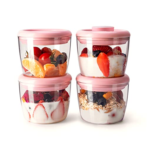 400ml Meal Prep Container Set of 4 Pink Tritan Plastic Food Storage Containers with Lids (4 Count)