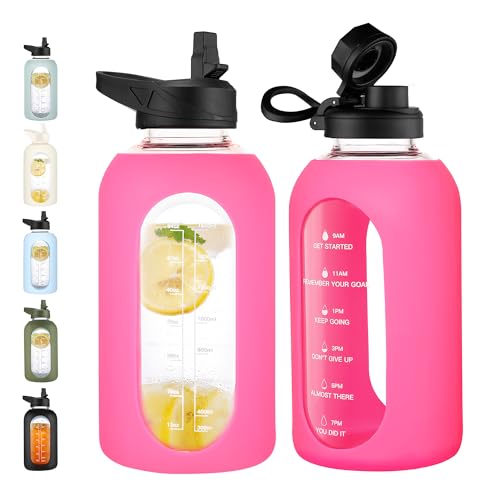 64 oz Glass Water Bottle with Straw