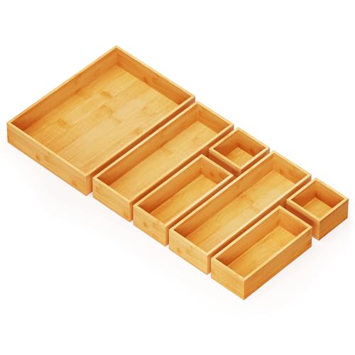 7 Piece Bamboo Drawer Organizer Storage Boxes Set