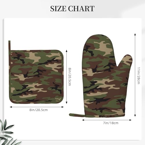 Camouflage Oven Mitts and Pot Holders Set of 4 Silicone Camo Kitchen Mitten Gloves and Non