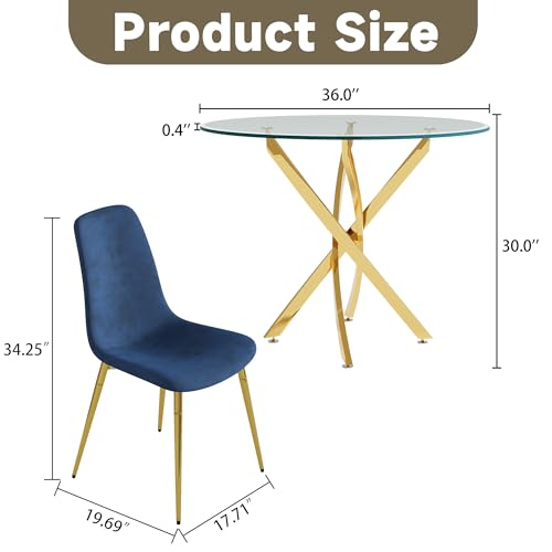 36" Round Glass Dining Table Set for 4