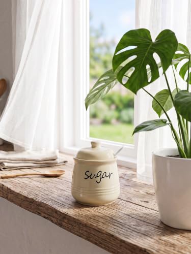 12oz Ceramic Sugar Bowl with Lid and Spoon