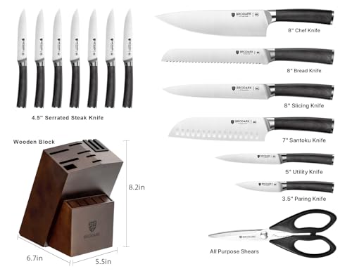 15PCS Kitchen Knife Set with Block and Dual Sharpener (15 Count)