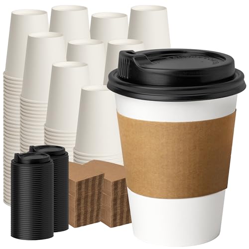 12 oz 500 Pack Disposable Coffee Cups with Lids & Sleeves (500 Count)